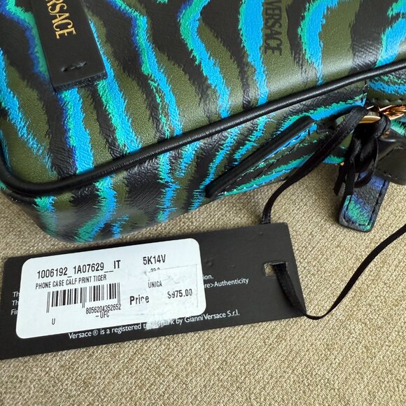Versace Medusa Printed Calf Leather Tiger Blue/Black 100792 Phone case Bag - Picture 13 of 16